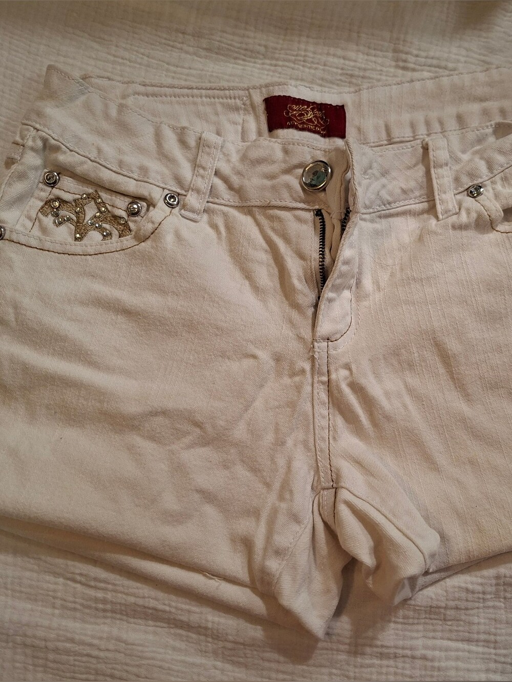 Women’s White Embellished Pocket Jeans - 5 Pocket Style